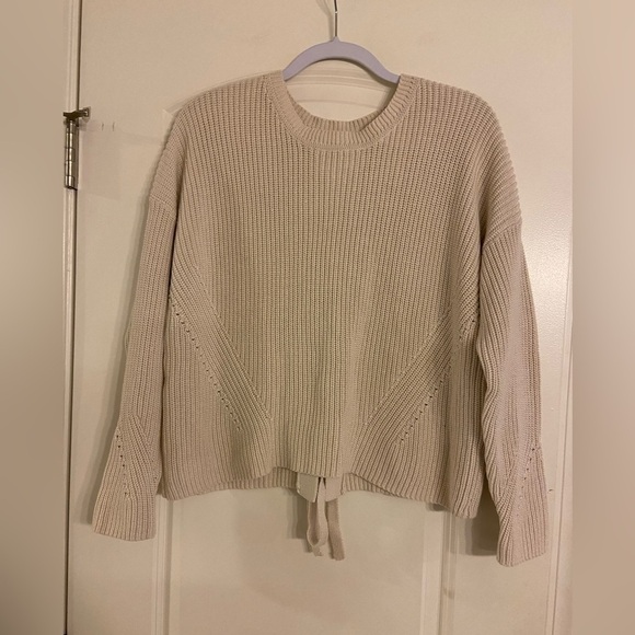 𝅺LUCKY Brand Women’s SZ L Lace Up Back Knit Ivory Sweater-3913 New - Picture 3 of 6